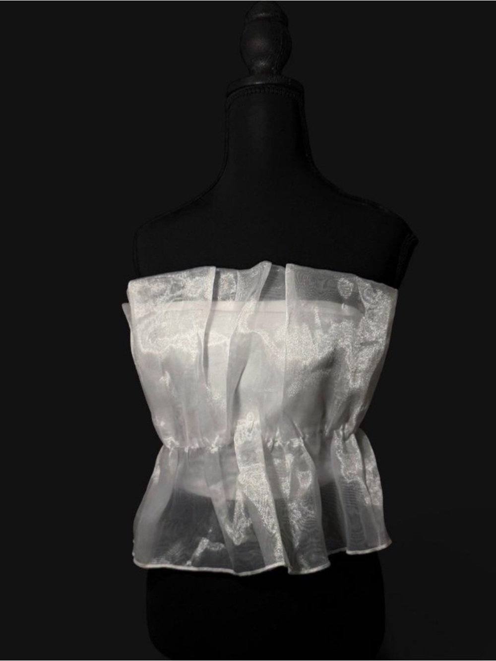 Strapless White Organza Peplum Crop Top
